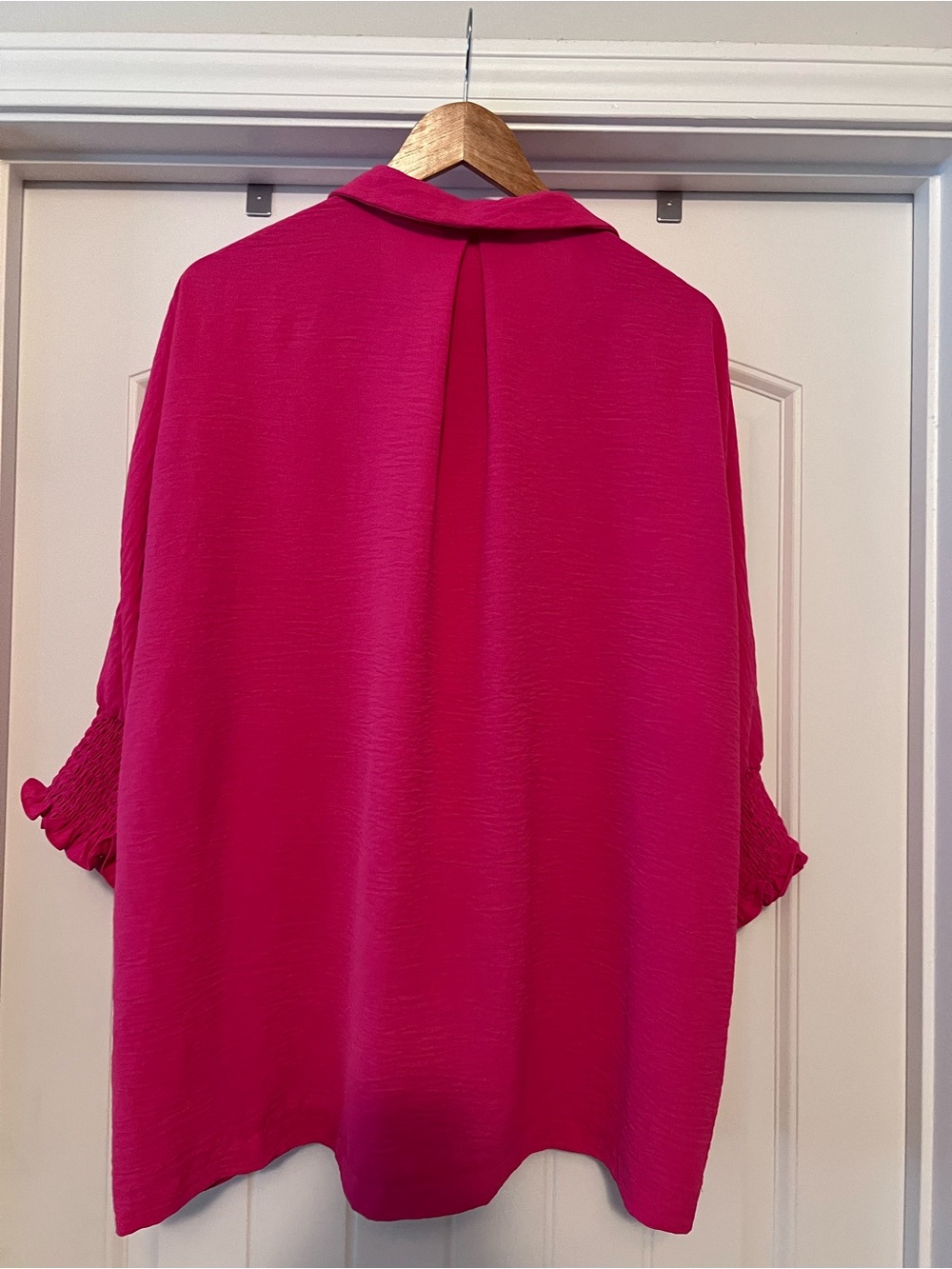 Dolcezza Hot Pink V-Neck Smocked Sleeve Tunic - Picture 2 of 4